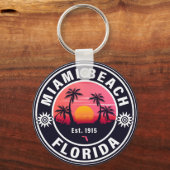Miami Beach Florida Retro Sunset Souvenirs 60er Schlüsselanhänger (Vorderseite)