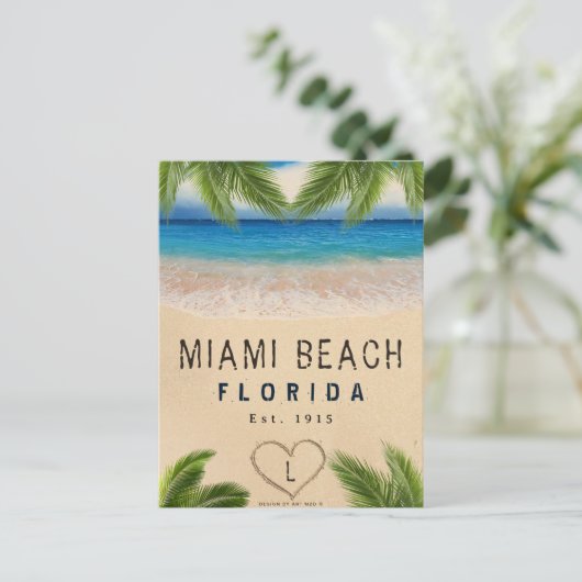 Miami Beach Florida Sand Tropical Palm Blätter Postkarte (Stehend Vorderseite)