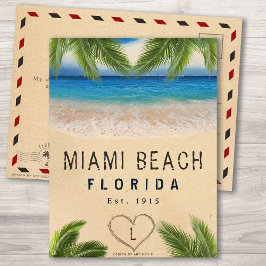 Miami Beach Florida Sand Tropical Palm Blätter Postkarte