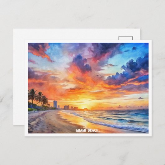 Miami Beach, Florida Sonnenuntergang Aquarellmaler Postkarte (Vorne/Hinten)
