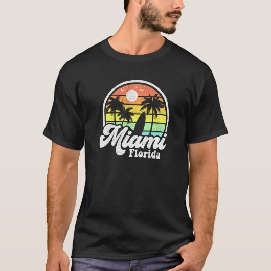 Miami Beach Florida Surfing 70er Surf Idee T-Shirt (Vorderseite)