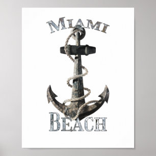 Miami Beach Florida Vacation Nautical Anchor Saili Poster