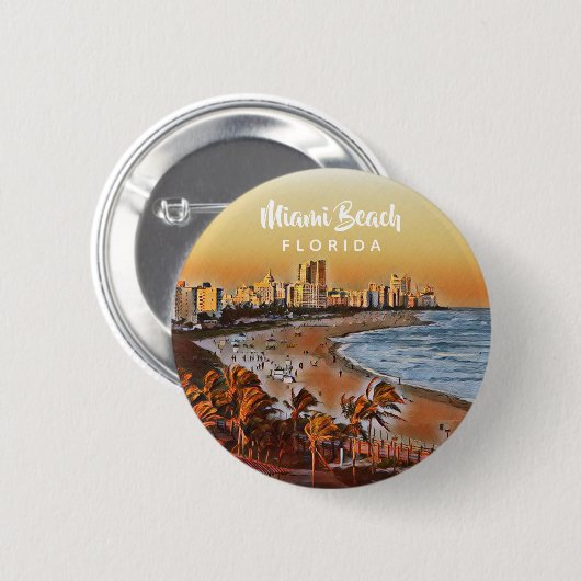Miami Beach Florida Vintage Aquarellbahn Button (Vorne & Hinten)