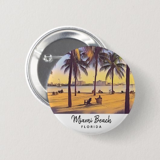 Miami Beach Florida Vintage Aquarellbahn Button (Vorne & Hinten)