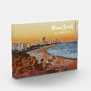 Miami Beach Florida Vintage Aquarellbahn Fotoblock