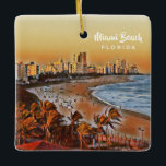 Miami Beach Florida Vintage Aquarellbahn Keramikornament<br><div class="desc">Miami Beach Florida Vintage Aquarellbahn</div>