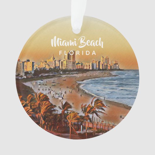 Miami Beach Florida Vintage Aquarellbahn Ornament (Vorderseite)