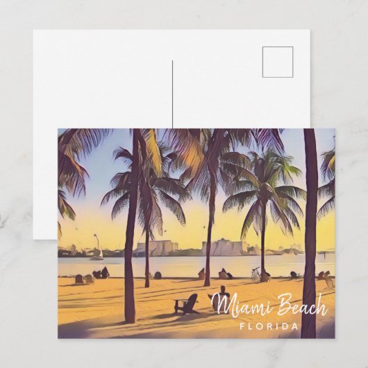 Miami Beach Florida Vintage Aquarellbahn Postkarte (Vorne/Hinten)