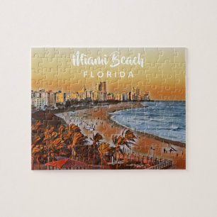 Miami Beach Florida Vintage Aquarellbahn Puzzle