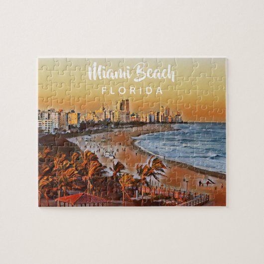 Miami Beach Florida Vintage Aquarellbahn Puzzle (Horizontal)