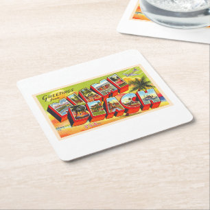 Miami Beach Florida Vintager großer Brief Postkar Rechteckiger Pappuntersetzer