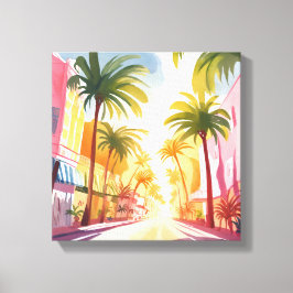 Miami Beach | Helle, farbenfrohe Aquarellbilder Leinwanddruck