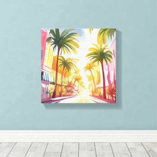 Miami Beach | Helle, farbenfrohe Aquarellbilder Leinwanddruck (Insitu (Holzboden))