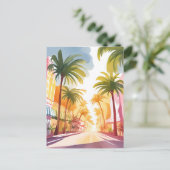 Miami Beach | Helle, farbenfrohe Aquarellbilder Postkarte (Stehend Vorderseite)