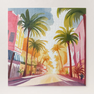 Miami Beach Helle farbenfrohe Aquarellmalerei Puzzle