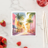 Miami Beach | Helle farbenfrohe Aquarellmalerei Serviette (Beispiel)