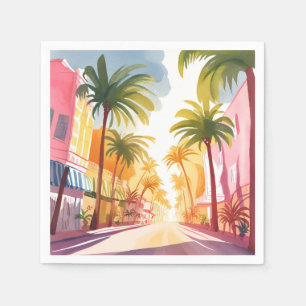 Miami Beach Helle farbenfrohe Aquarellmalerei Serviette