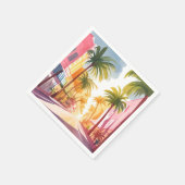 Miami Beach | Helle farbenfrohe Aquarellmalerei Serviette (Ecke)