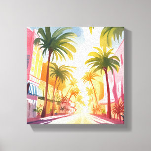 Miami Beach Helle Farbige Aquarellmalerei Leinwanddruck