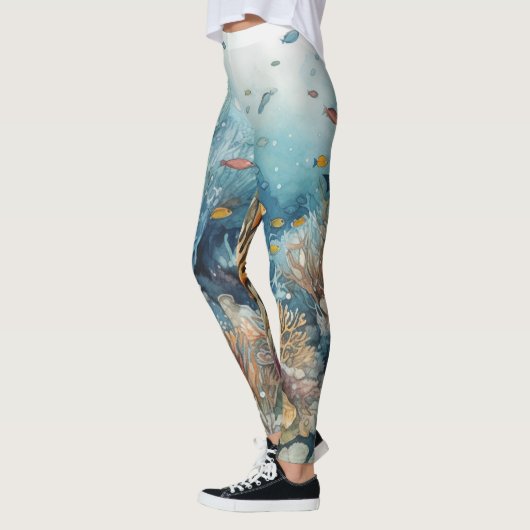 Miami Beach Korallenriff und Fische Aquarell Leggings (Links)