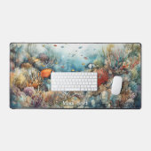 Miami Beach Korallenriff und Fische Aquarell Schreibtischunterlage (Tastatur & Maus)