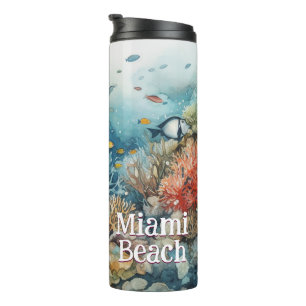 Miami Beach Korallenriff und Fische Aquarell Thermosbecher