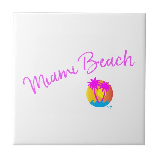 Miami-Beach-Logo-Sonnenpalmen-pink Fliese (Vorderseite)