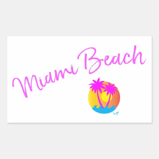 Miami-Beach-Logo-Sonnenpalmen-pink Rechteckiger Aufkleber (Vorderseite)