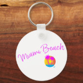 Miami-Beach-Logo-Sonnenpalmen-pink Schlüsselanhänger (Vorderseite)