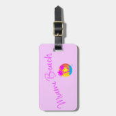 Miami-Beach-Logo-Sonnenpalmen-Rosa-Lila Gepäckanhänger (Vorderseite vertikal)