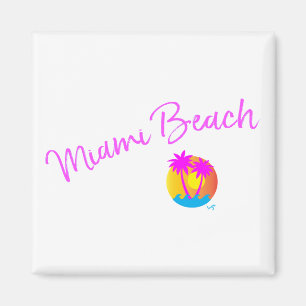 Miami-Beach-Logo-Sonnenpalmen-Rosa Magnet