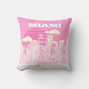 Miami Beach, Miami Travel Art, Preppy, Pink Kissen