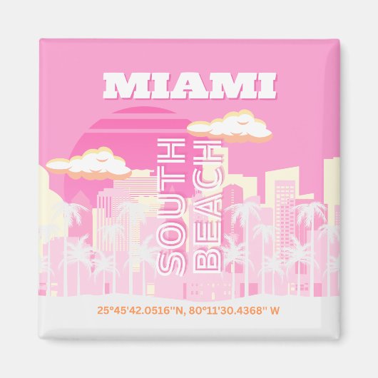 Miami Beach, Miami Travel Art, Preppy, Pink Magnet (Vorne)