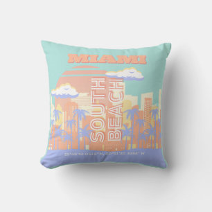 Miami Beach, Miami Travel Art, Preppy Room, Pastel Kissen