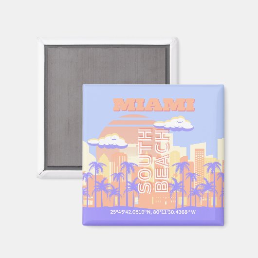 Miami Beach, Miami Travel Art, Preppy Room, Pastel Magnet (Vorderseite/Rückseite)