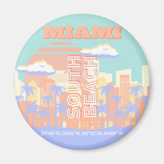 Miami Beach, Miami Travel Art, Preppy Room, Pastel Magnet (Vorne)
