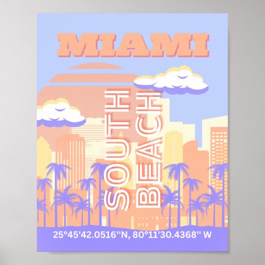 Miami Beach, Miami Travel Art, Preppy Room, Pastel Poster (Vorne)
