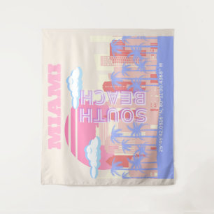 Miami Beach, Miami Travel Art, Preppy Room, Pastel Wandteppich