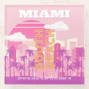 Miami Beach, Miami Travel Art, Preppy Room, Pink Glasuntersetzer