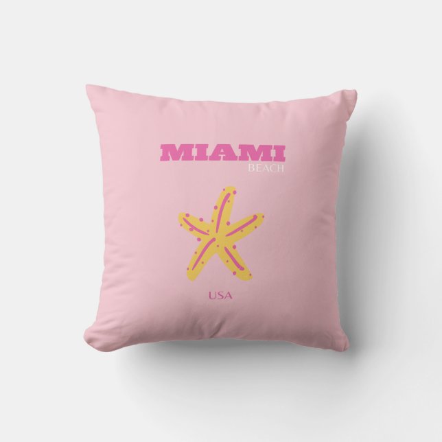 Miami Beach, Miami Travel Art, Preppy Room, Pink Kissen (Vorderseite)