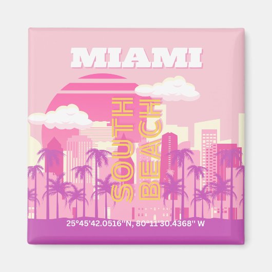 Miami Beach, Miami Travel Art, Preppy Room, Pink Magnet (Vorne)
