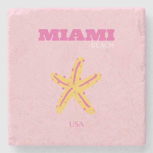 Miami Beach, Miami Travel Art, Preppy Room, Pink Steinuntersetzer (Vorderseite)