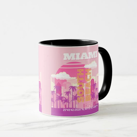 Miami Beach, Miami Travel Art, Preppy Room, Pink Tasse (VorderseiteRechts)