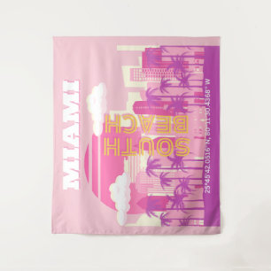 Miami Beach, Miami Travel Art, Preppy Room, Pink Wandteppich