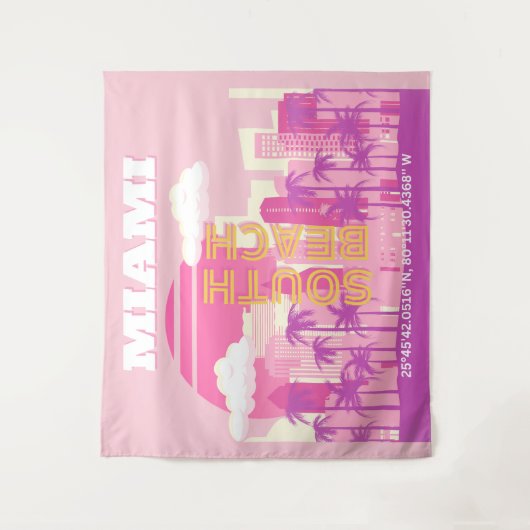 Miami Beach, Miami Travel Art, Preppy Room, Pink Wandteppich (Vorderseite)