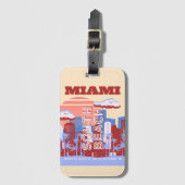 Miami Beach, Miami Travel Art, Retro Gepäckanhänger (Vorderseite Vertikal)