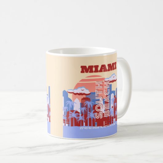 Miami Beach, Miami Travel Art, Retro Kaffeetasse (VorderseiteRechts)