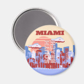 Miami Beach, Miami Travel Art, Retro Magnet (Vorderseite/Rückseite)