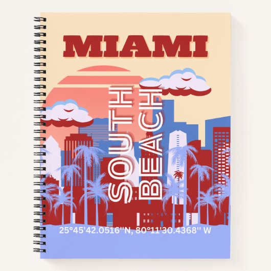 Miami Beach, Miami Travel Art, Retro Notizblock (Vorderseite)