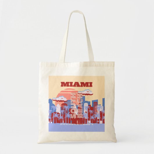 Miami Beach, Miami Travel Art, Retro Tragetasche (Vorne)